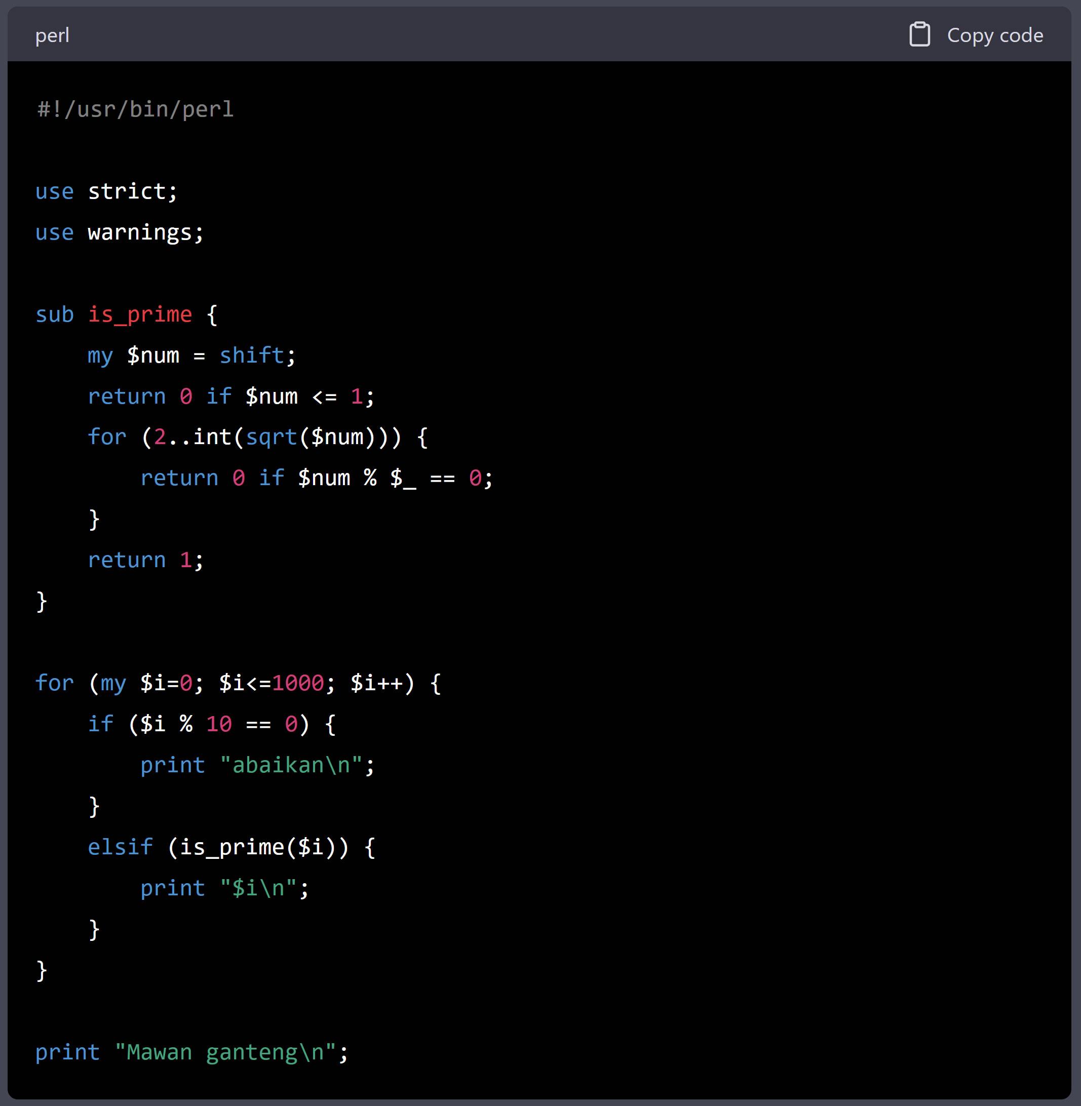 Kode program dalam bahasa Perl